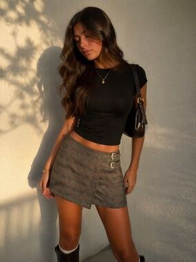 Express Plaid Mini Skirt High Waisted Double Buckle Size 8